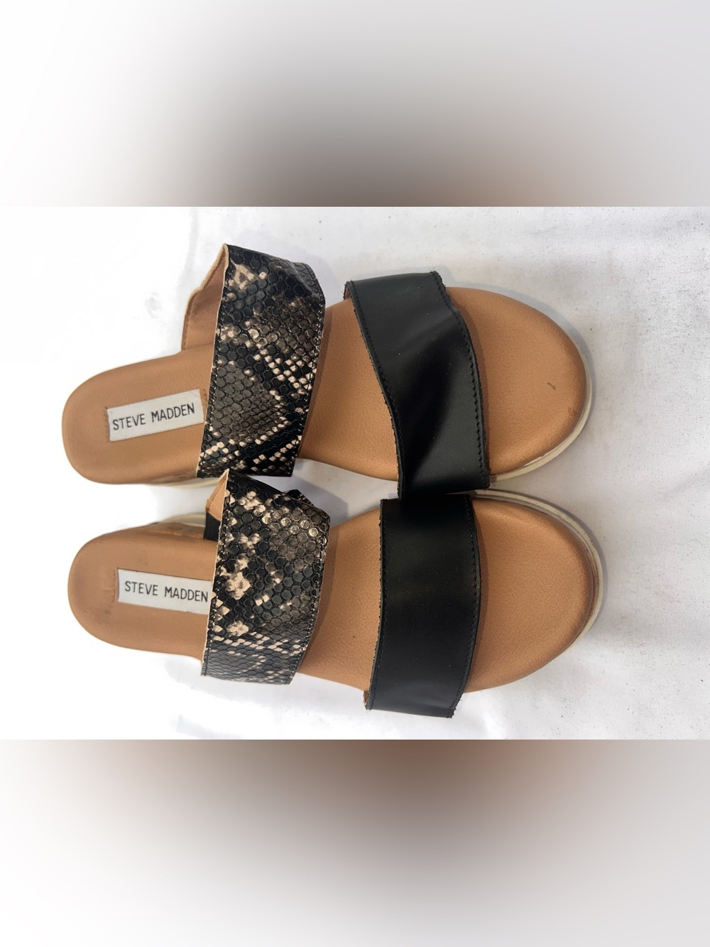 Thalian Black Snake-Print Dual-Strap Slide Sandals